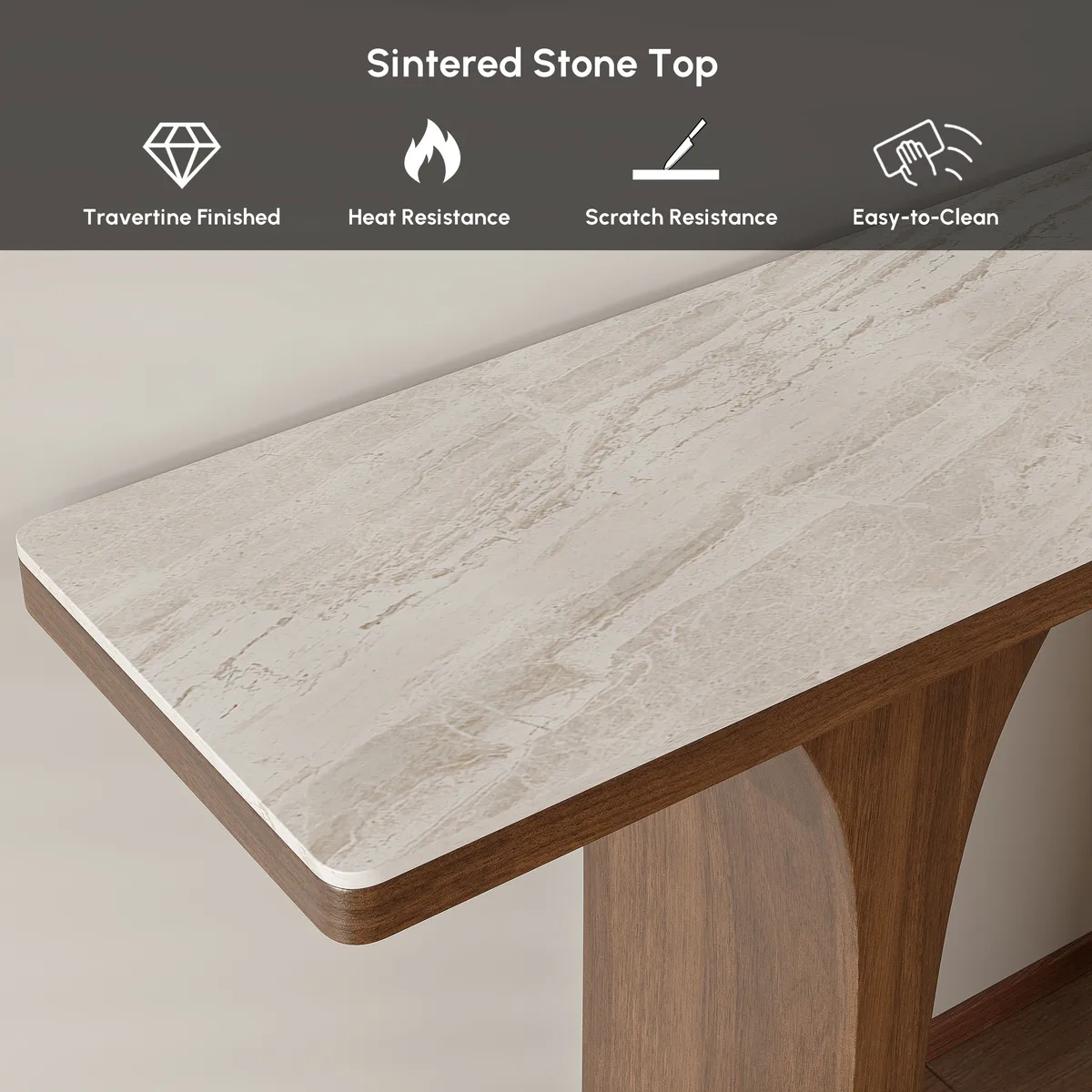 Travertine Veneer Top Console Table Entryway Furniture in Walnut (55" Wide) — image 6