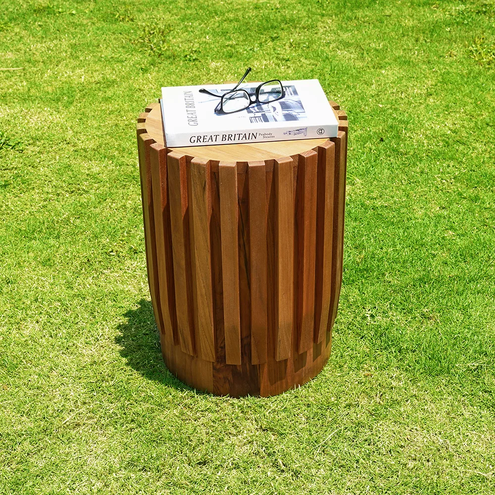2 Pieces Rustic Round & Rectangle Teak Wood Outdoor Coffee Table Set — image 4
