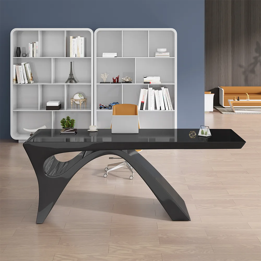 Modern 55" Rectangular Black Writing Desk with Arched Base — image 5