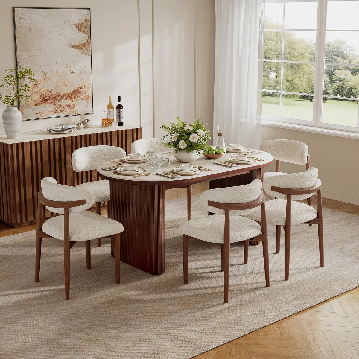 Dining Set 79"-95" Extendable Walnut Table — image 2