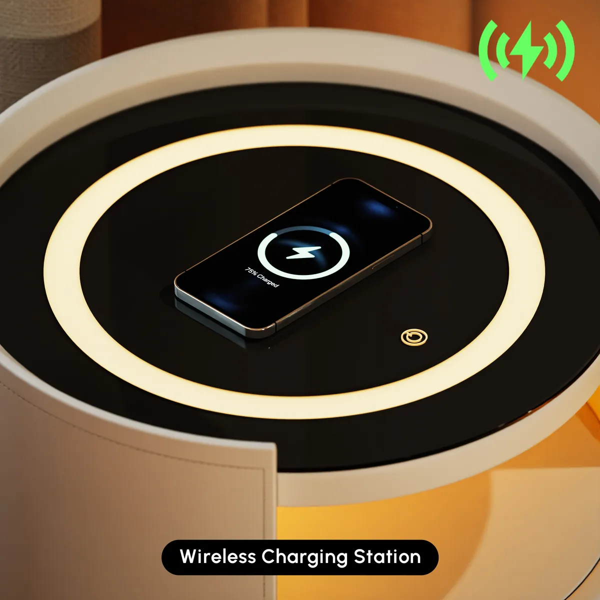 Modern Saddle Leather Smart LED Nightstand — image 16