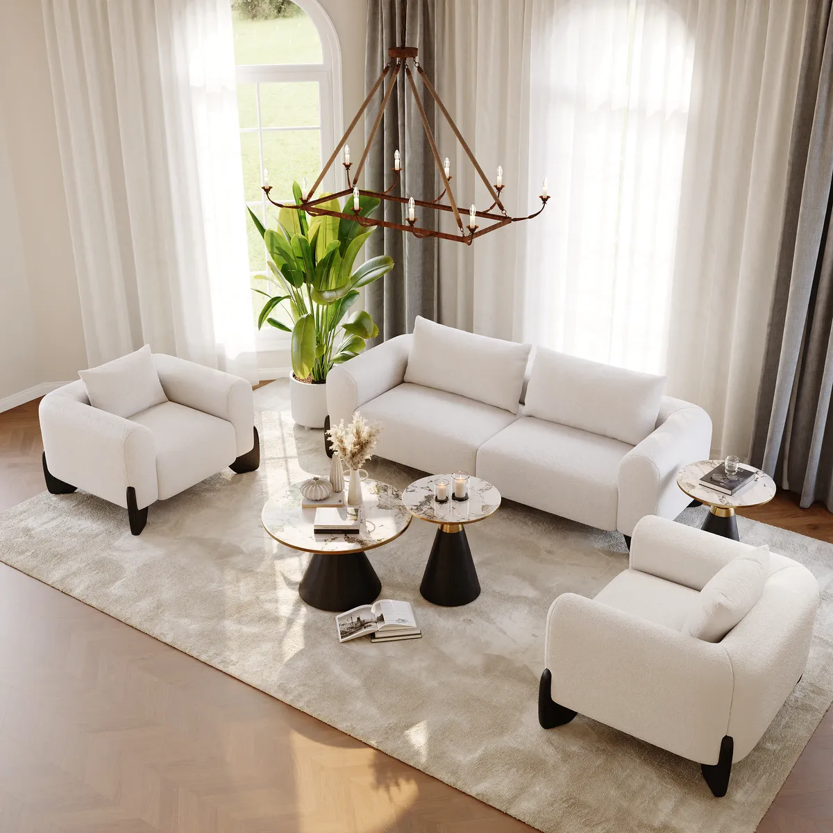 Sintered Stone Round Coffee Table Modern Black Living Room Furniture — image 5