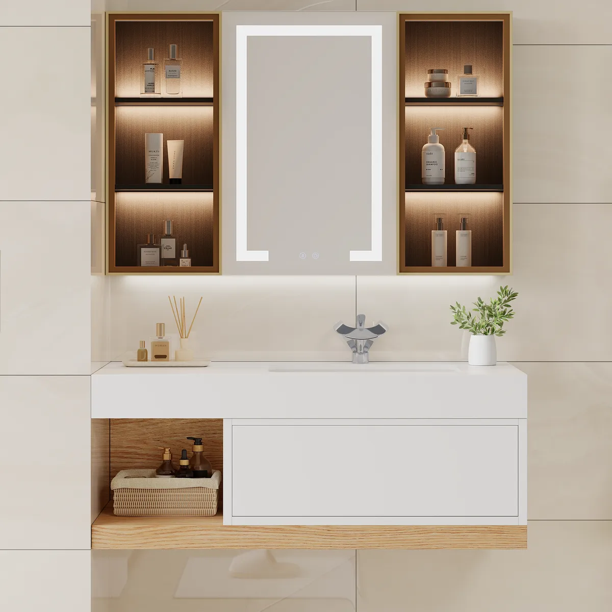 39" Modern Floating Bathroom Vanity White & Natural with Sink — image 11