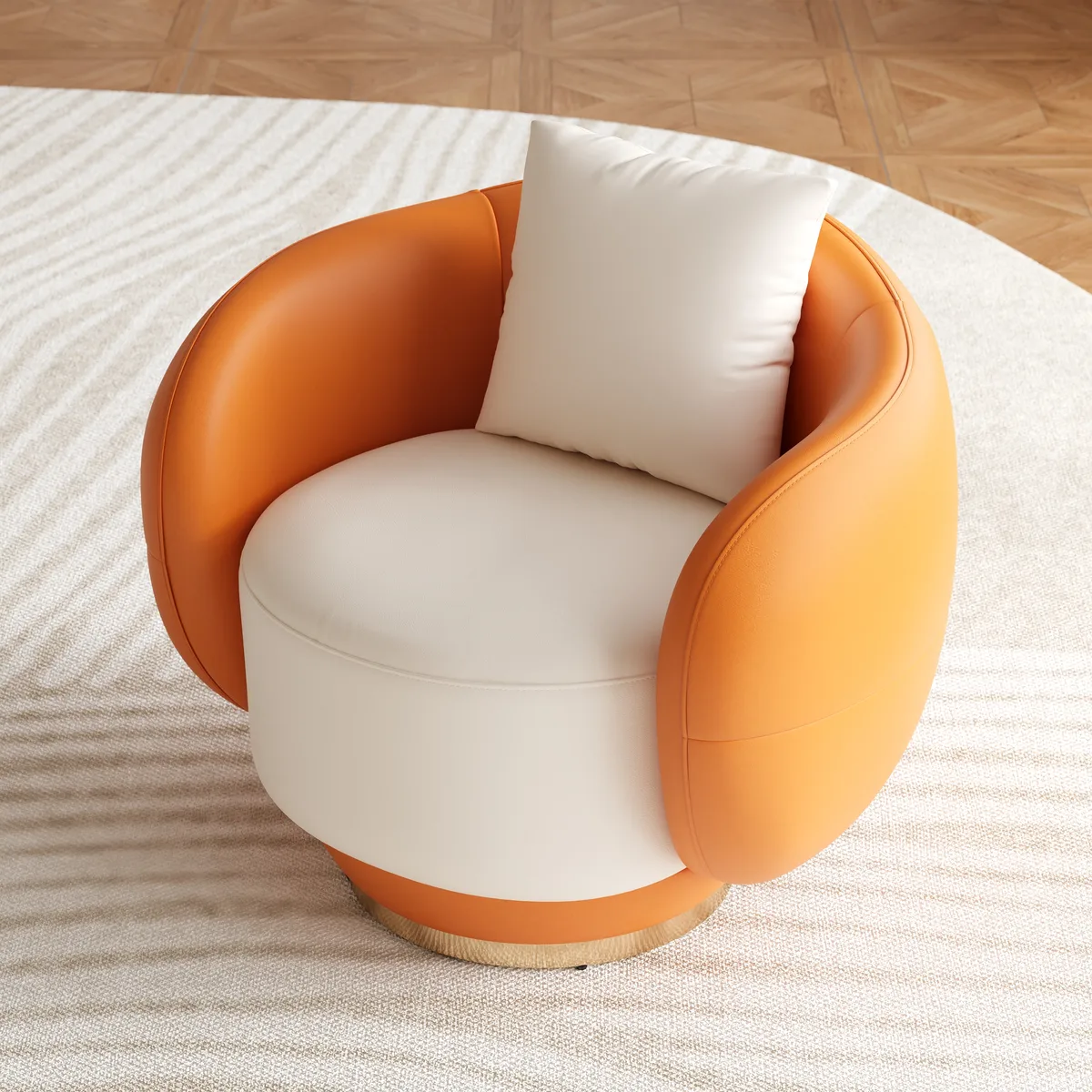 Swivel Barrel Accent Chair Faux Leather Armchair for Living Room in Warm White (35" Wide) — image 14