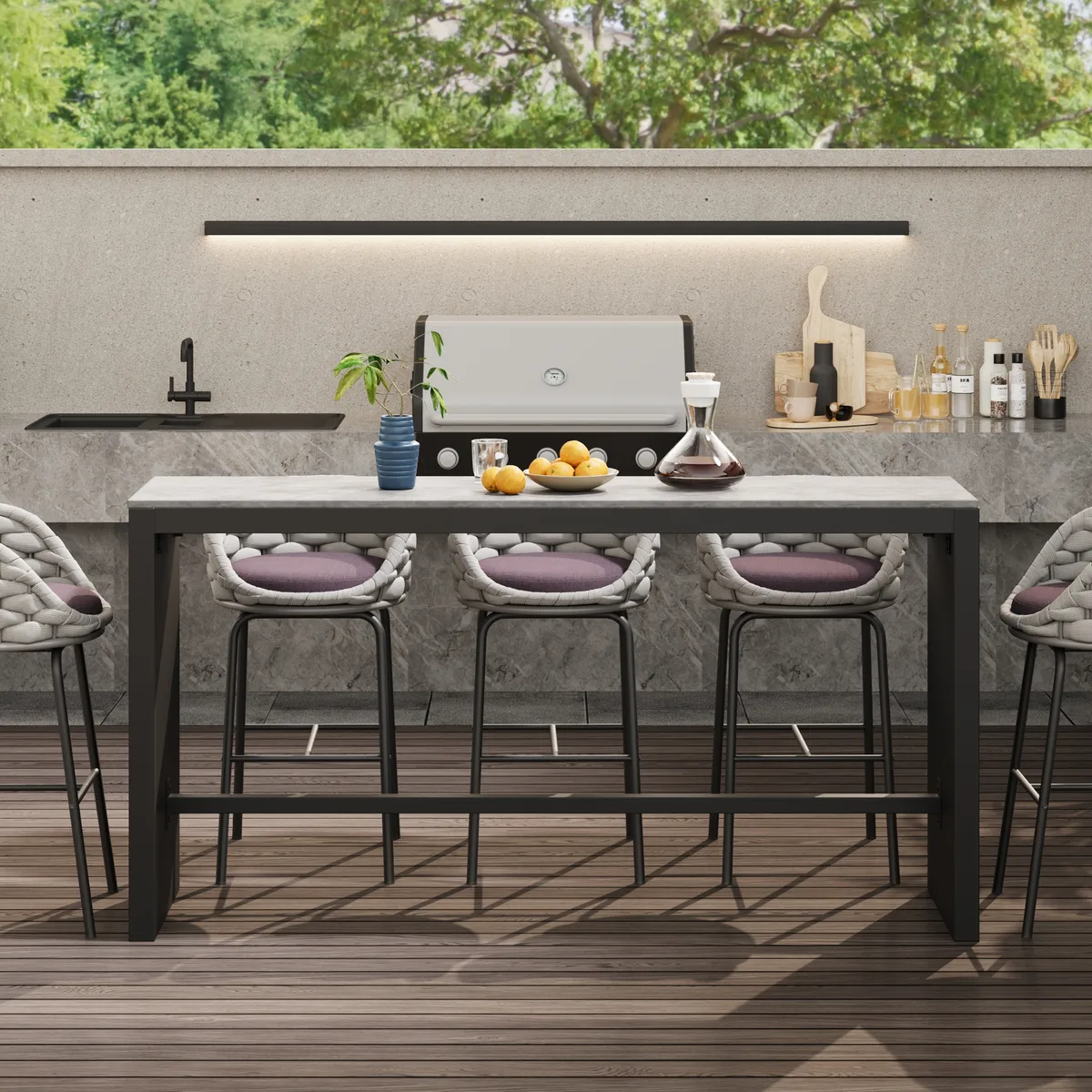 7-Piece Outdoor Sintered Stone & Aluminum Bar Dining Set with 6 Bar Stools — image 13