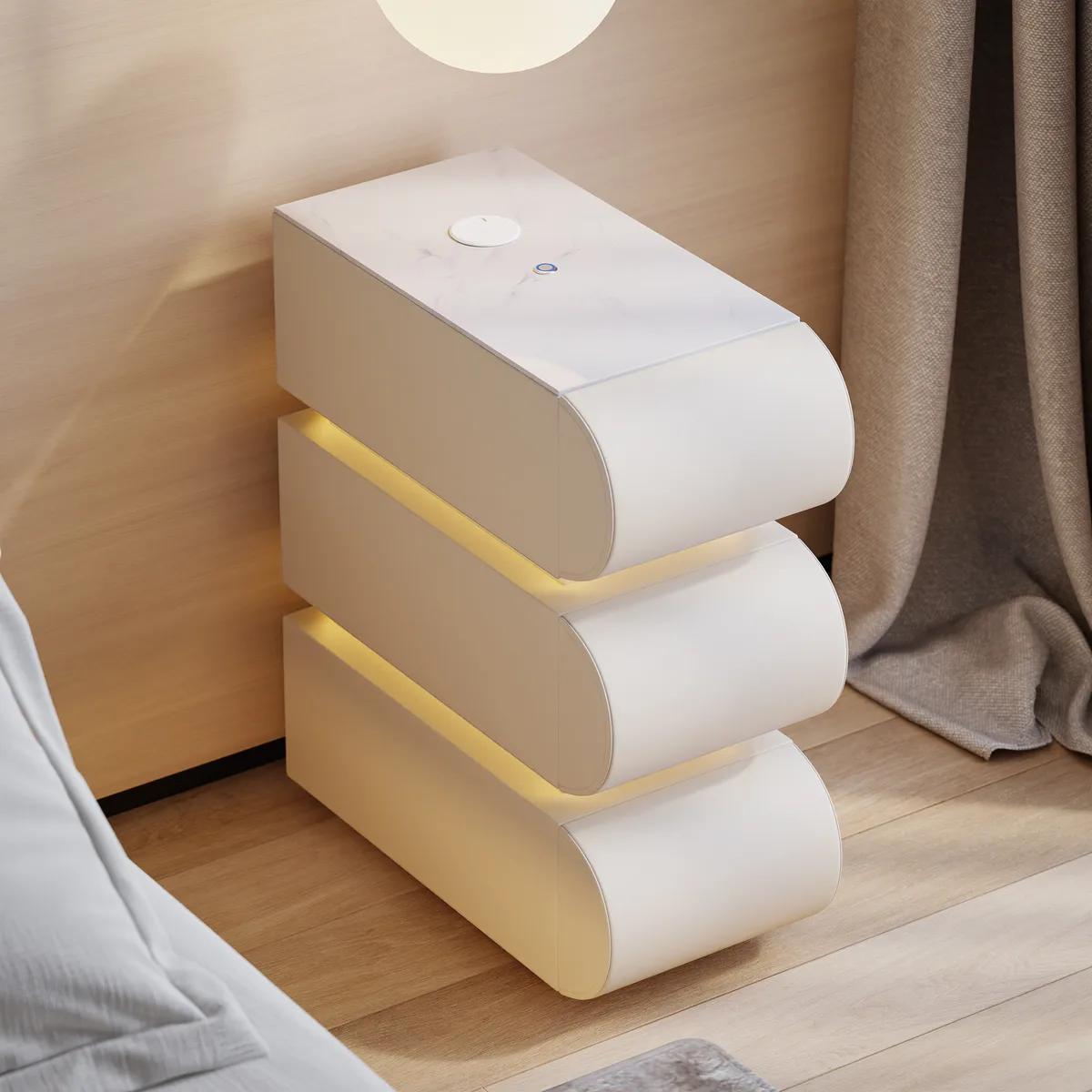 Narrow Humply Leather 3-Drawer Smart Nightstand with Sintered Stone Top — image 3