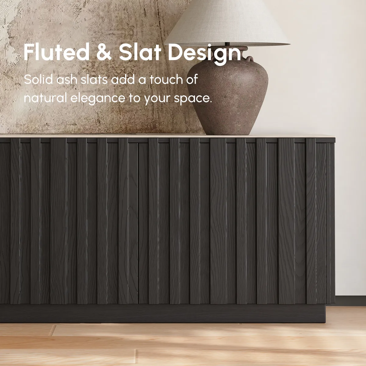 Aura 83" Ash Wood Fluted Smoked Brown TV Stand with Sintered Stone Top — image 17
