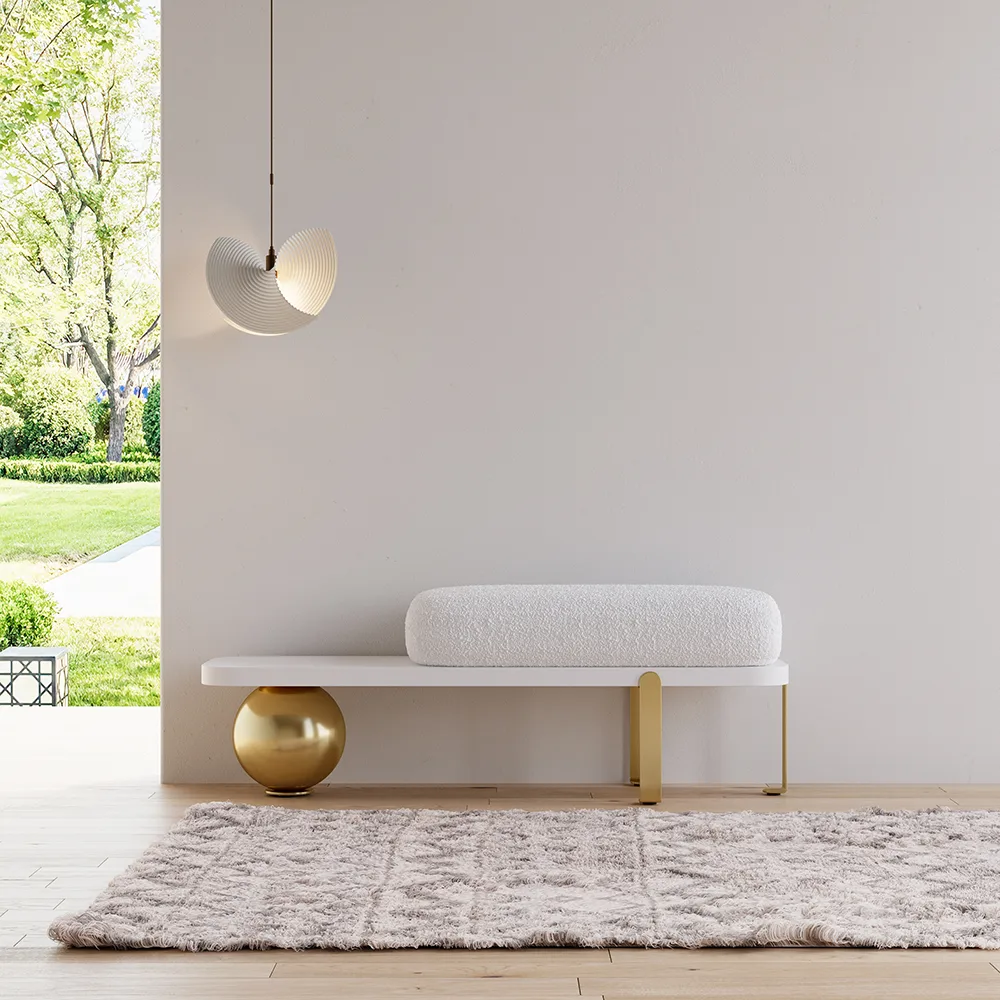 Ball design Entryway Bench Wooden Furniture with Abstract Metal Legsin White & Gold (47.2" Wide) — image 6