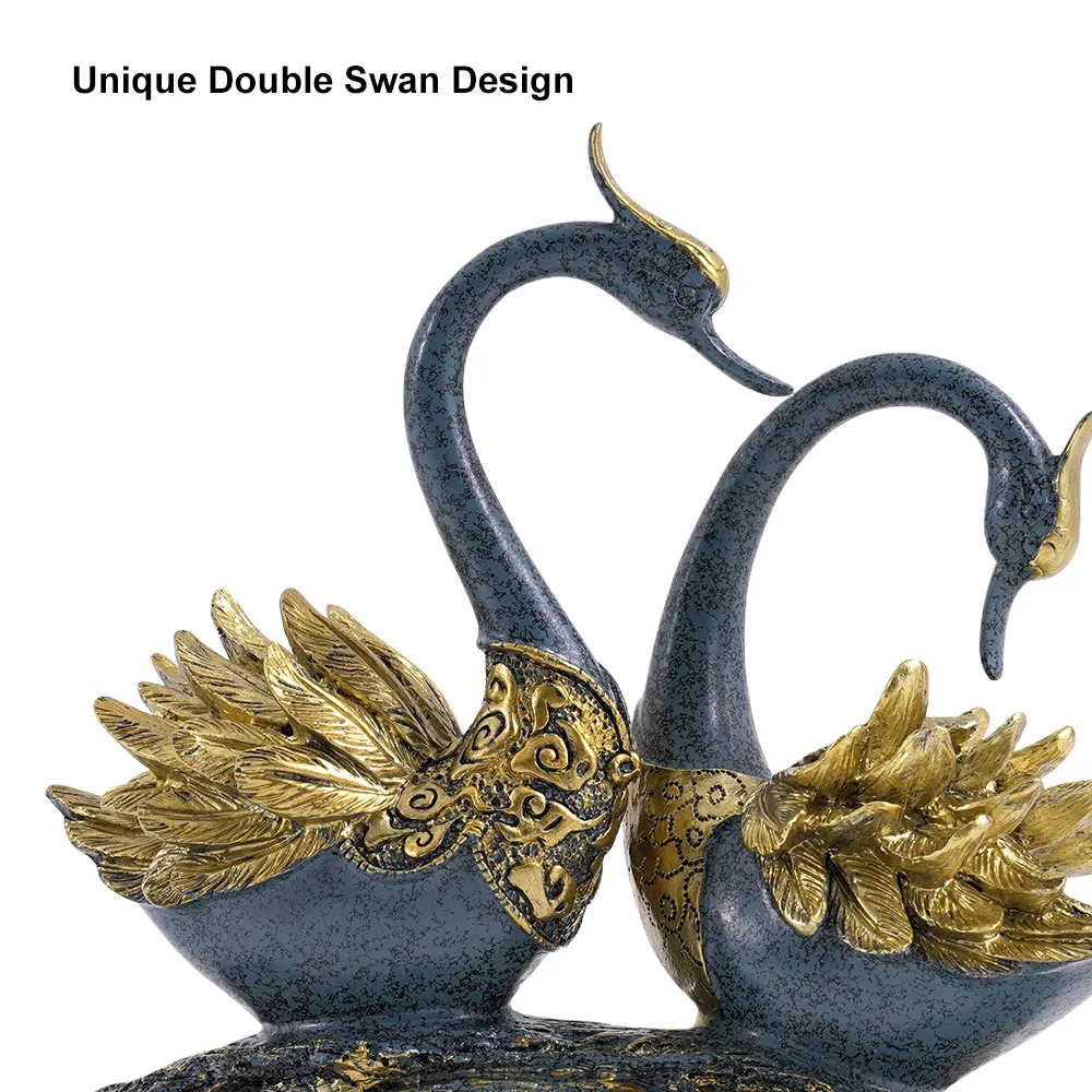 Swan Couple Resin Sculpture in Black & Silver for Home Table Decor — image 10