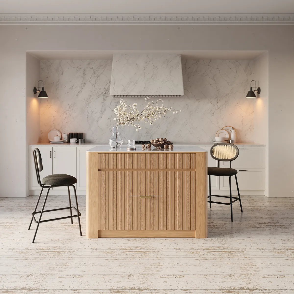 72" Sintered Stone Top Solid Wood Kitchen Island with Storage