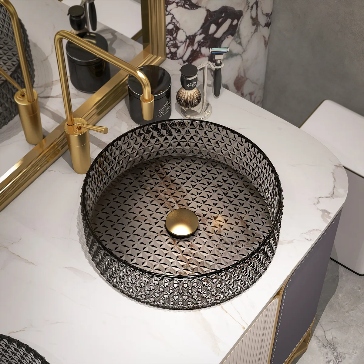 Vessel Transparent Diamond Shaped Crystal Glass Bathroom Wash Sink — image 12