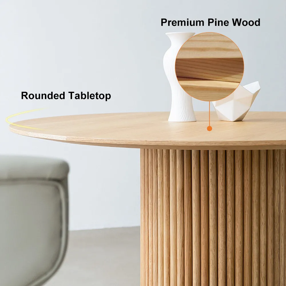 Dining Table Set Round Small Dining Table & 2-Piece Natural Rattan Upholstered Dining Chairs — image 4