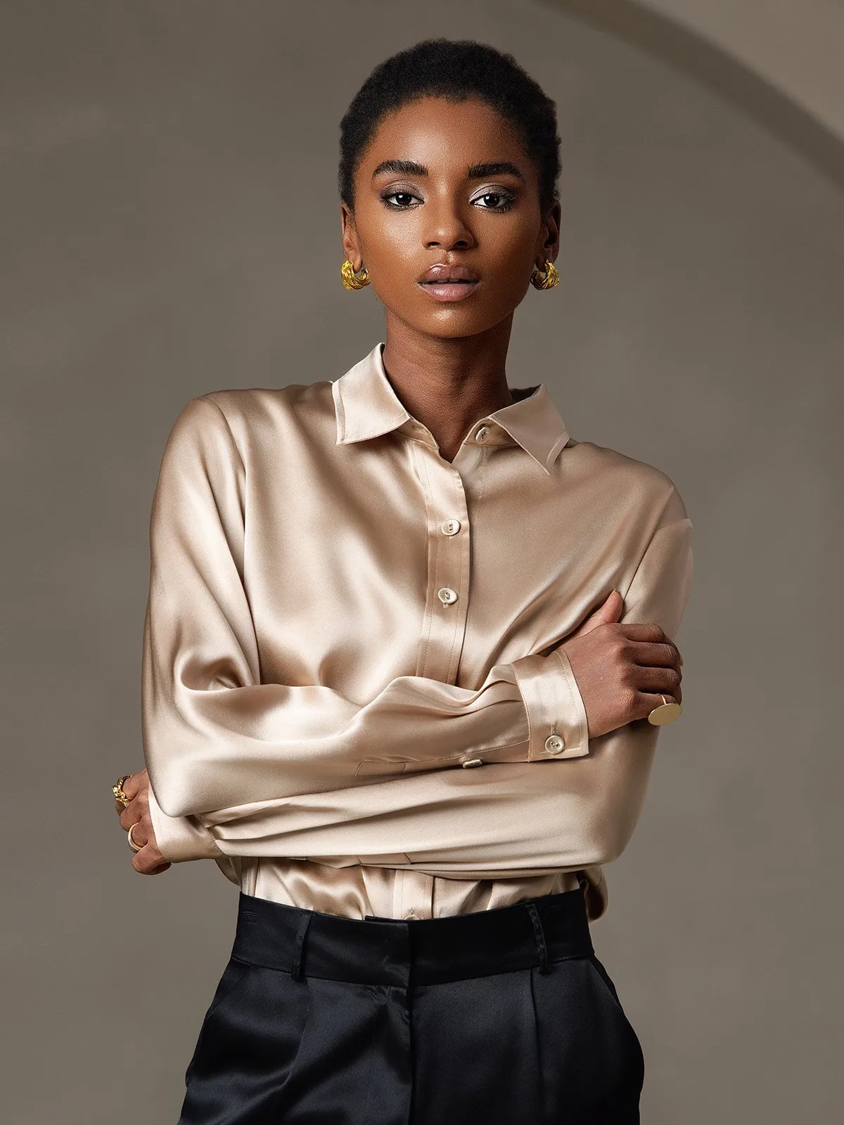 19Momme Silk Long Sleeve Lapel Collar Women's Shirt — image 13