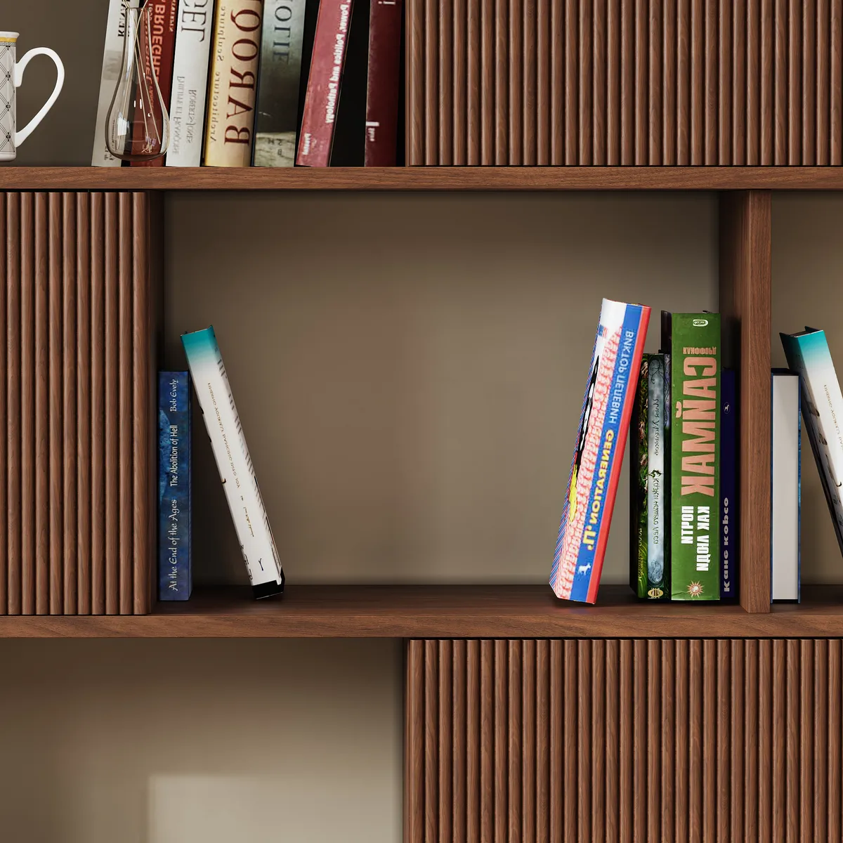 5-Shelf Walnut Bookshelf Etagere Tall Bookcase for Home & Office (72.8" High) — image 9