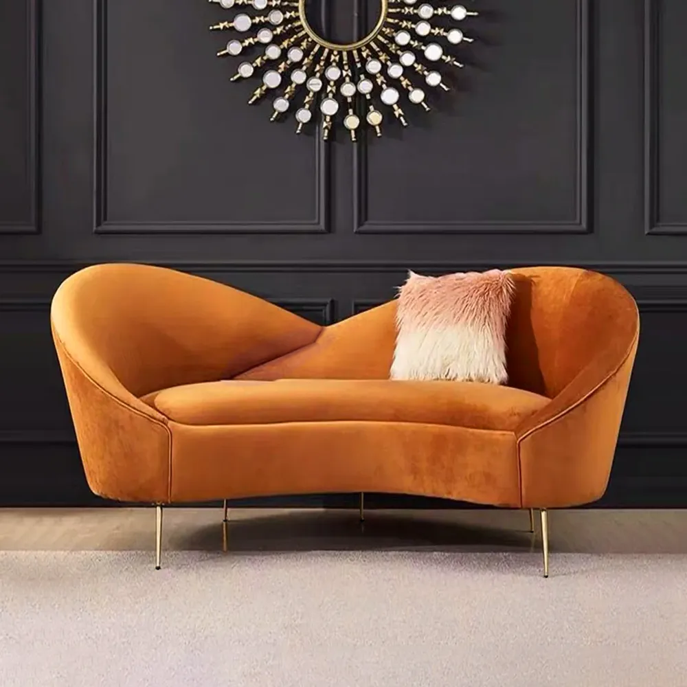 92.9" Modern Orange Velvet Upholstered Large 3-Seater Curved Sofa — image 2