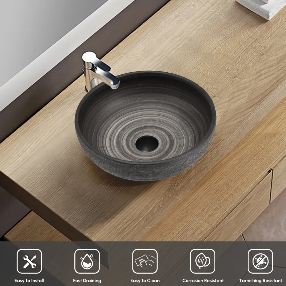 15.7" Ceramic Round Bathroom Vessel Sink Retro Washbasin — image 11