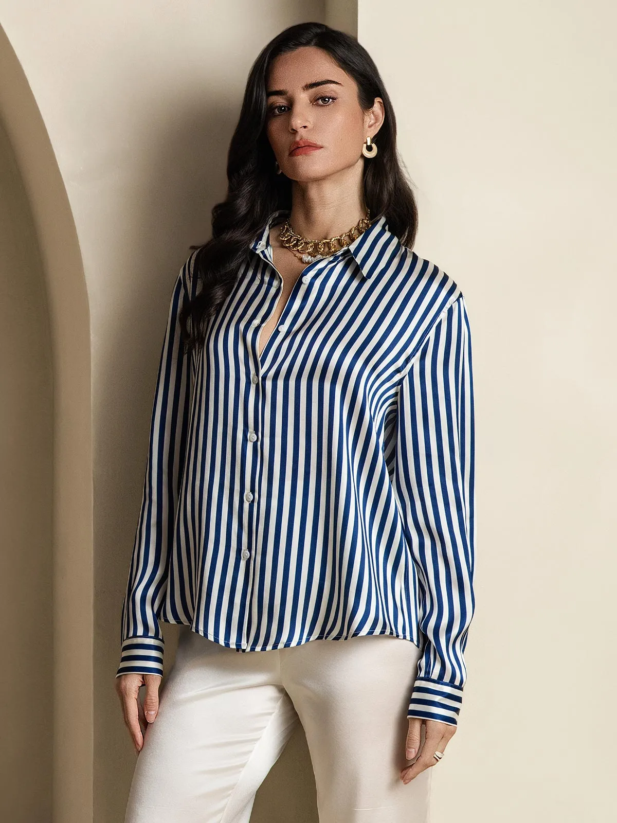 Women’s 19 Momme Silk Long Sleeves Button-Up Shirt — image 4
