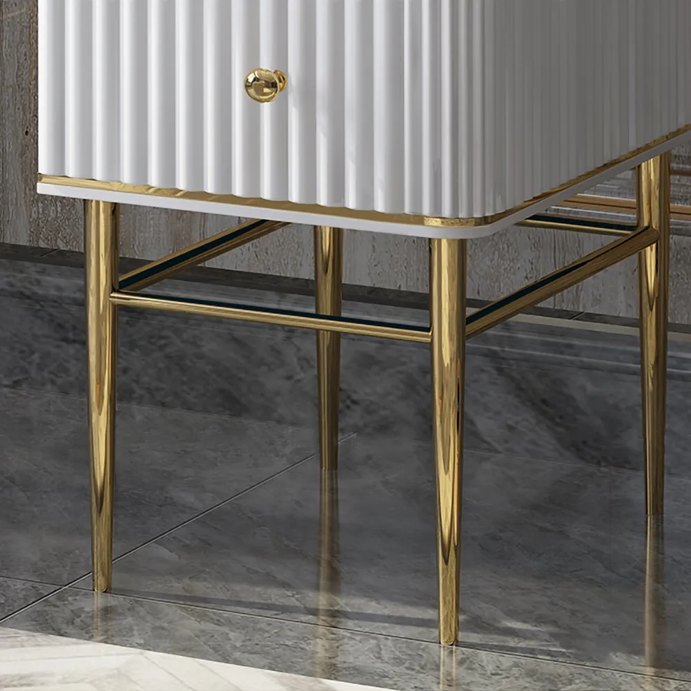 Bline White Makeup Vanity Table Marble Dressing Table with Drawers Gold Stainless Steel — image 6