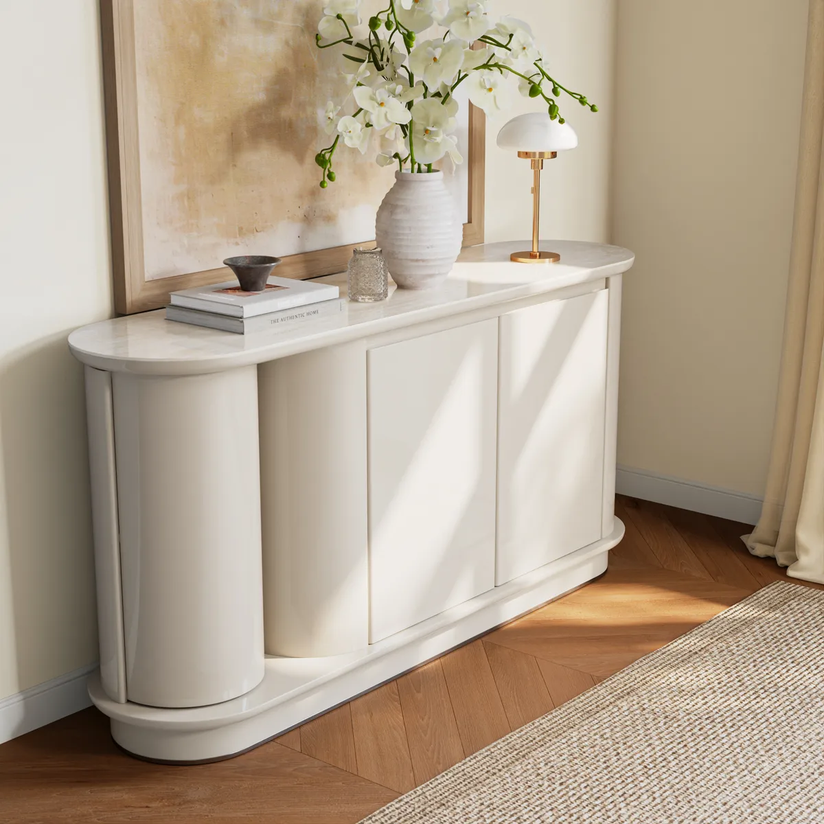 Modern 63" Faux Travertine Sintered Stone Sideboard — image 5