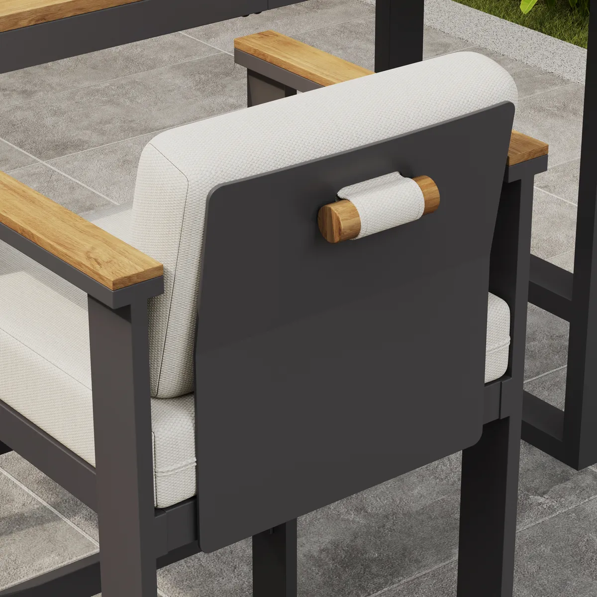 Tevara Outdoor Aluminum Frame & Teak Wood Armrest Bar Stools — image 27