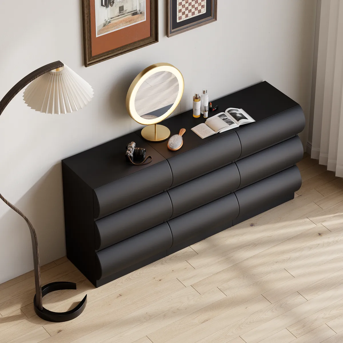 Humply Modern Black Leather 6 Drawer Dresser Chest with Storage Cabinet — image 15