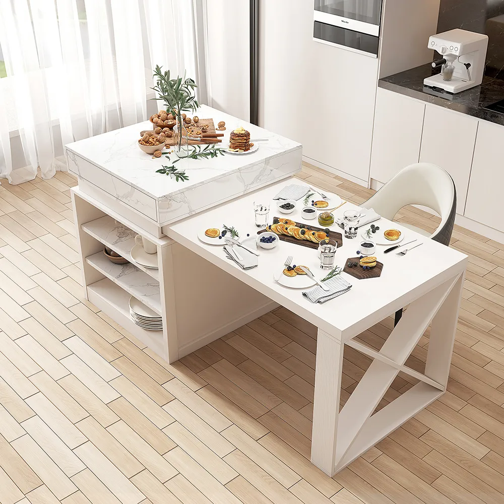 73"-93" Extendable White&Black Kitchen Island with Storage Kitchen Cabinet — image 3