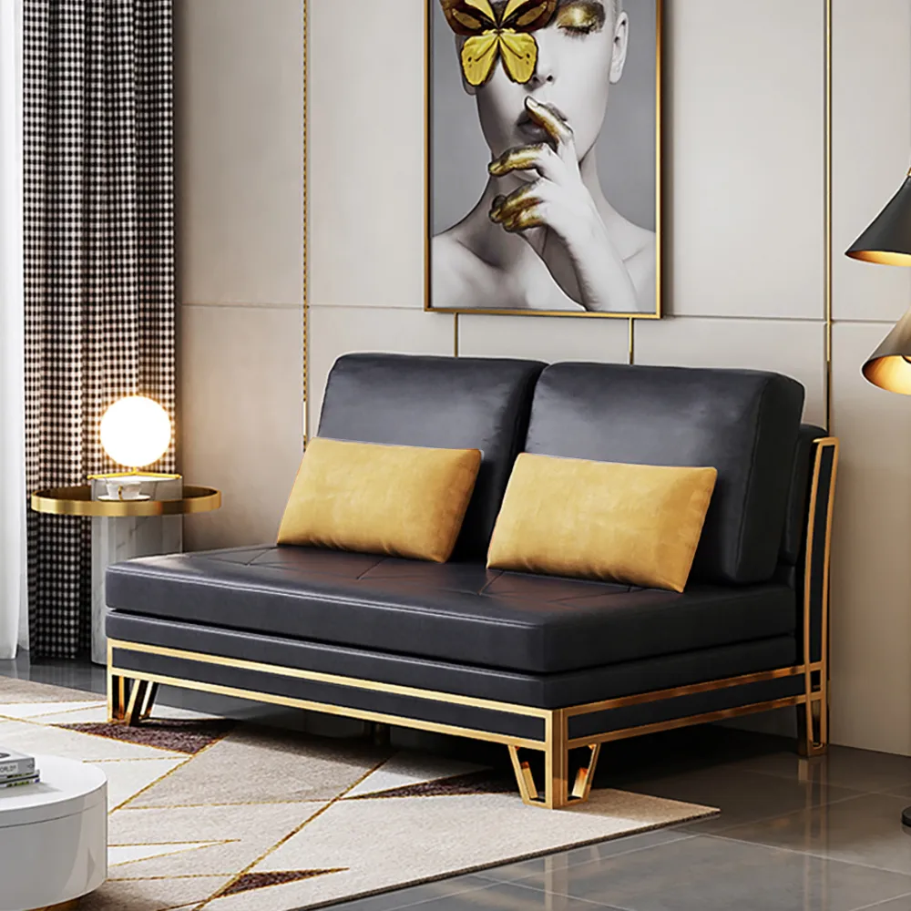 59" Modern Black Convertible Sofa Bed Tufted Leath-Aire Upholstery — image 3