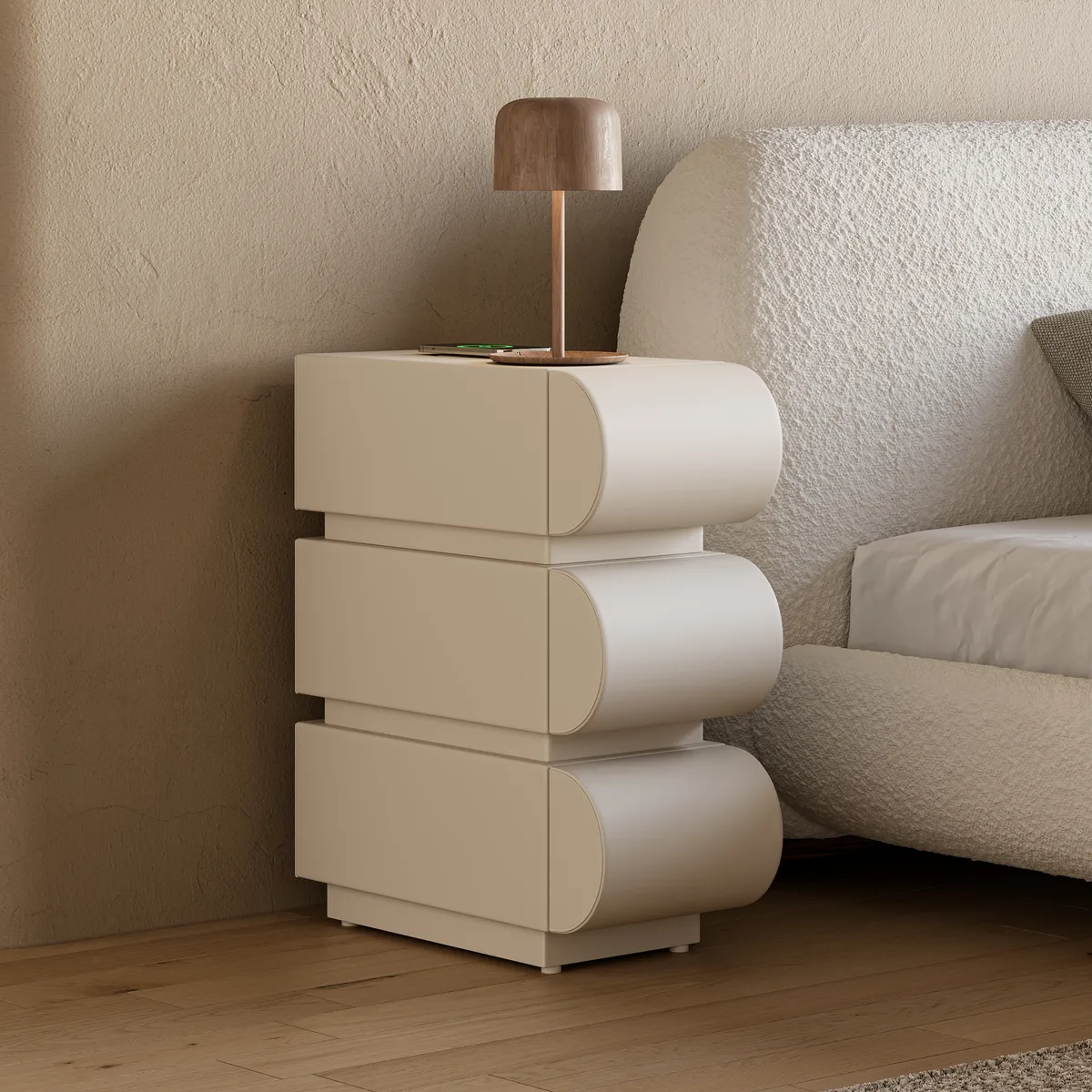 Narrow Humply Leather 3-Drawer Smart Nightstand with Sintered Stone Top — image 12