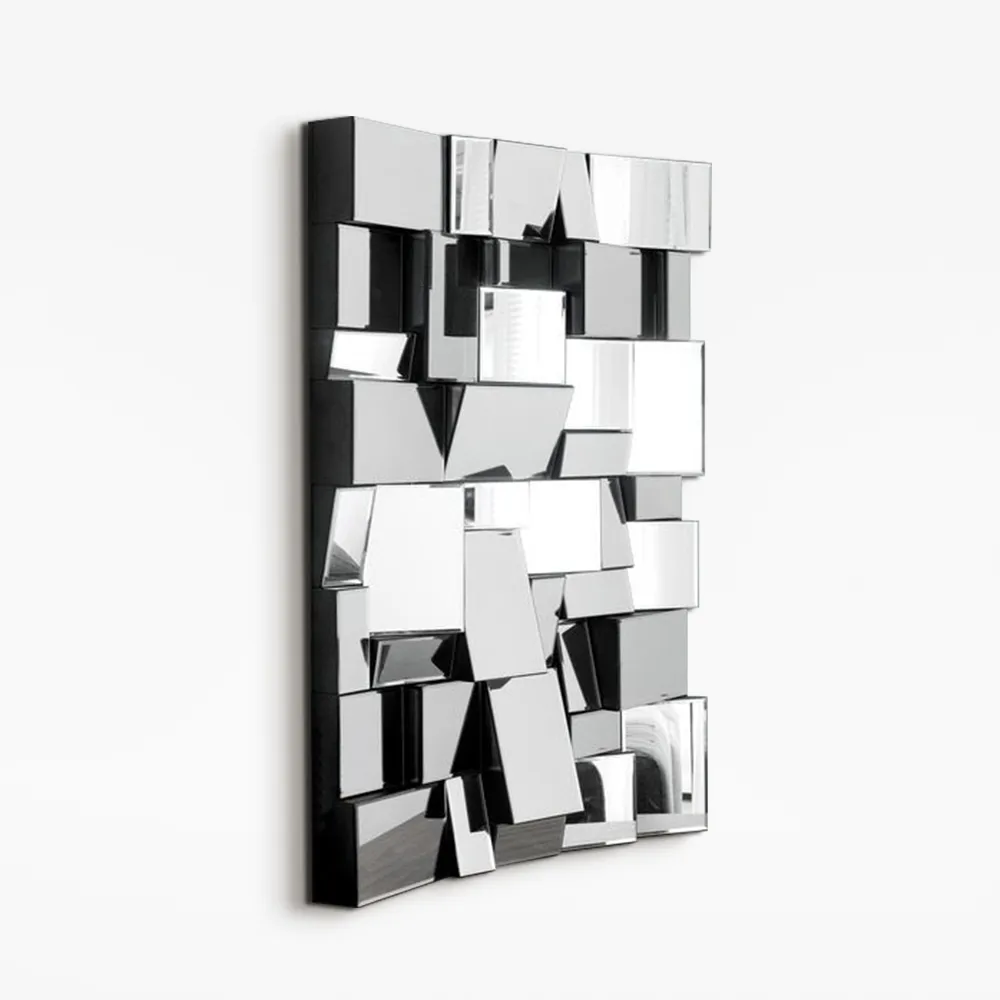 39" Brown Glass Wall Mirror Geometric Decorative Mirror Vertical & Horizontal Mounting — image 18