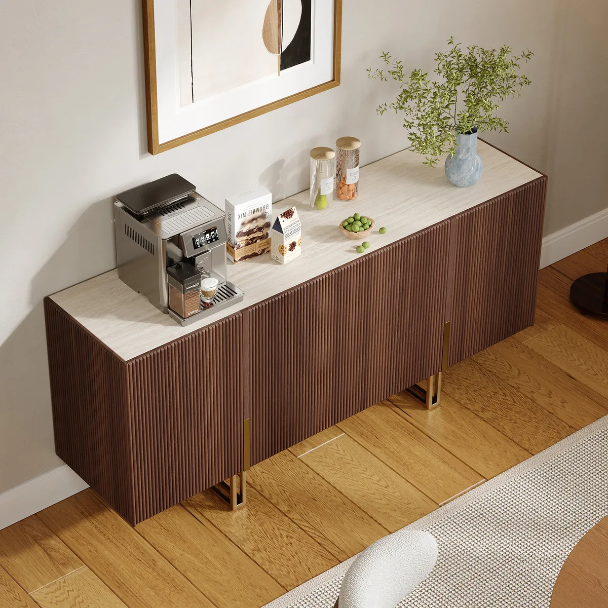 Grovyn 63" Buffet Sideboard Sintered Stone Top Black Fluted with Adjustable Shelves — image 22