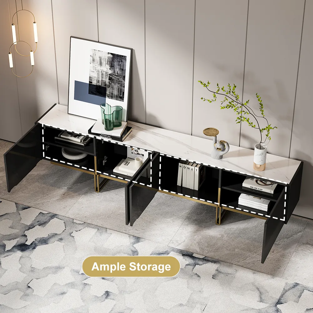 94.5" Living Room Cabinet Set Black TV Stand & Round Glass Nesting Coffee Table with Storage — image 26