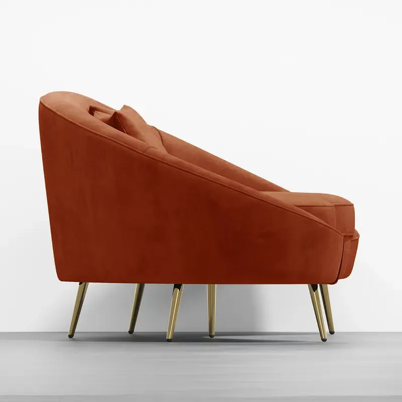 Modern 83" Bronze Velvet Curved Sofa 3-Seater Sofa Toss Pillow Included — image 5