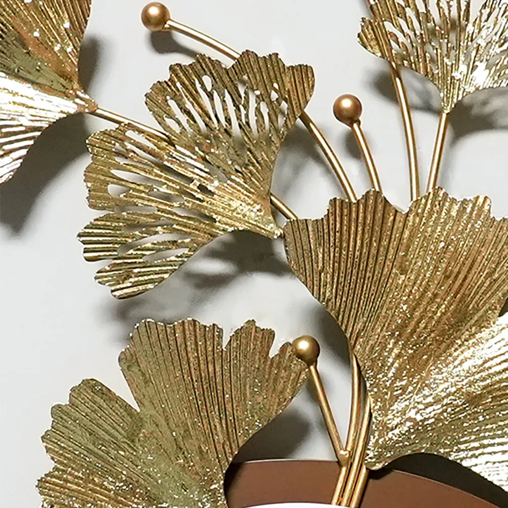 46.5" Modern Metal Wall Decor with Elegant Gold Ginkgo Leaf & Marble for Living Room — image 7