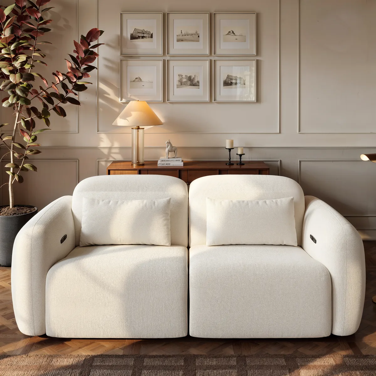 Homary Modern 123" 3-Seater Chenille Zero Gravity Power Reclining Sofa with USB Port in Warm — image 20