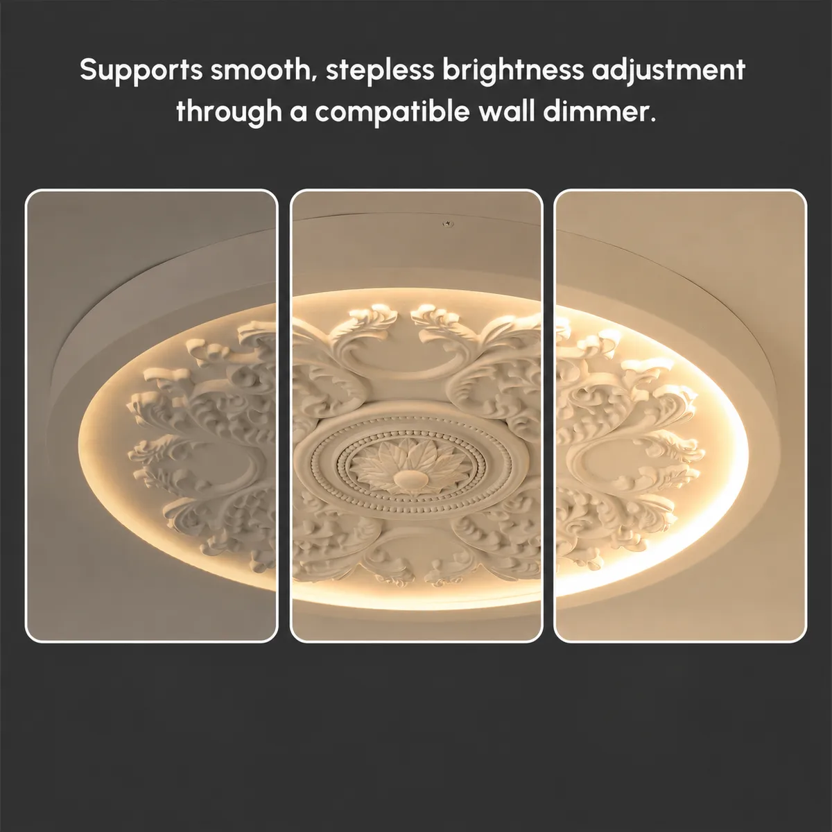 French Elegant White Resin 3D Carved LED Dimmable Flush Mount Ceiling Light — image 25