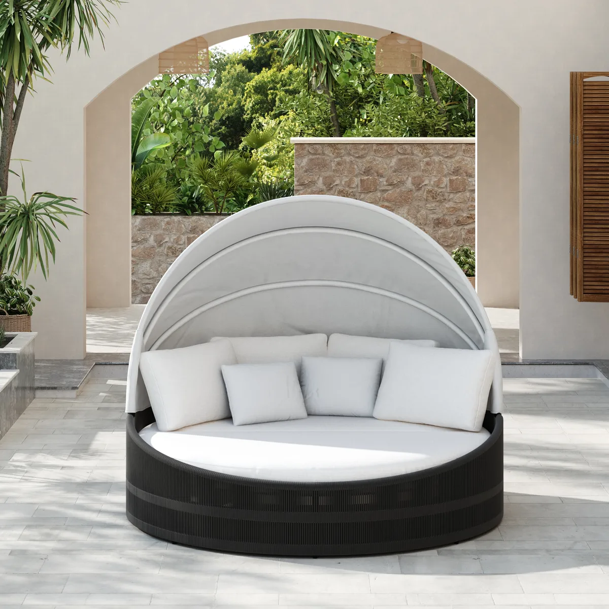 Costra Weatherproof Round Patio Daybed with Adjustable Canopy