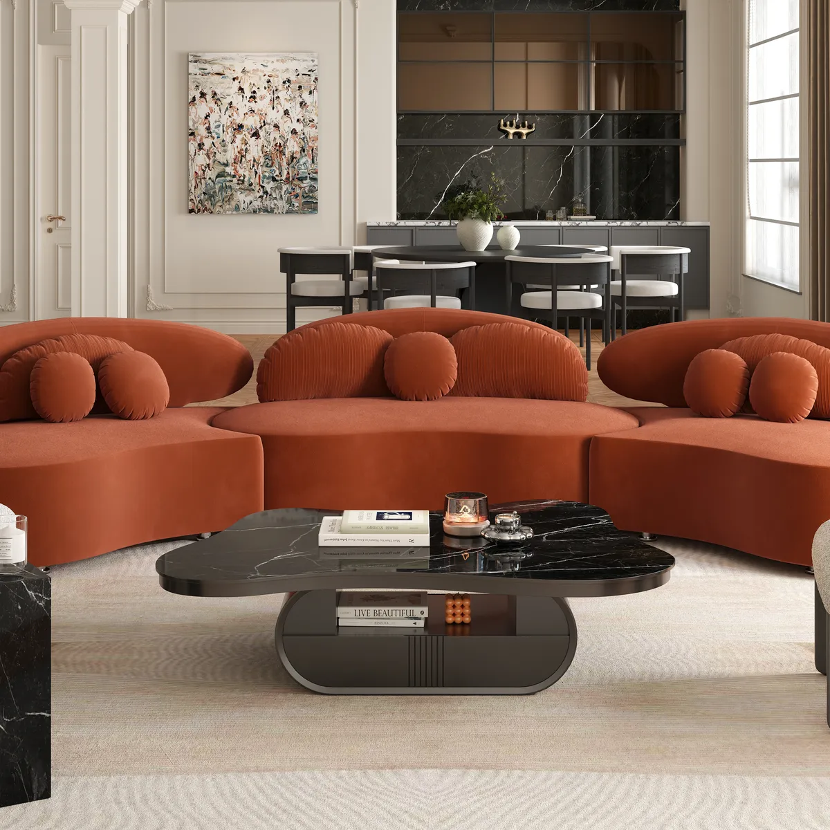 Cloud Coffee Table Wood Irregular Sintered Stone Top — image 3