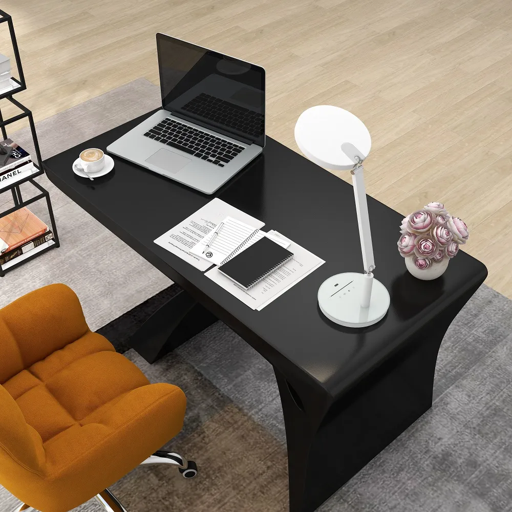 Modern 55" Rectangular Black Writing Desk with Arched Base — image 3