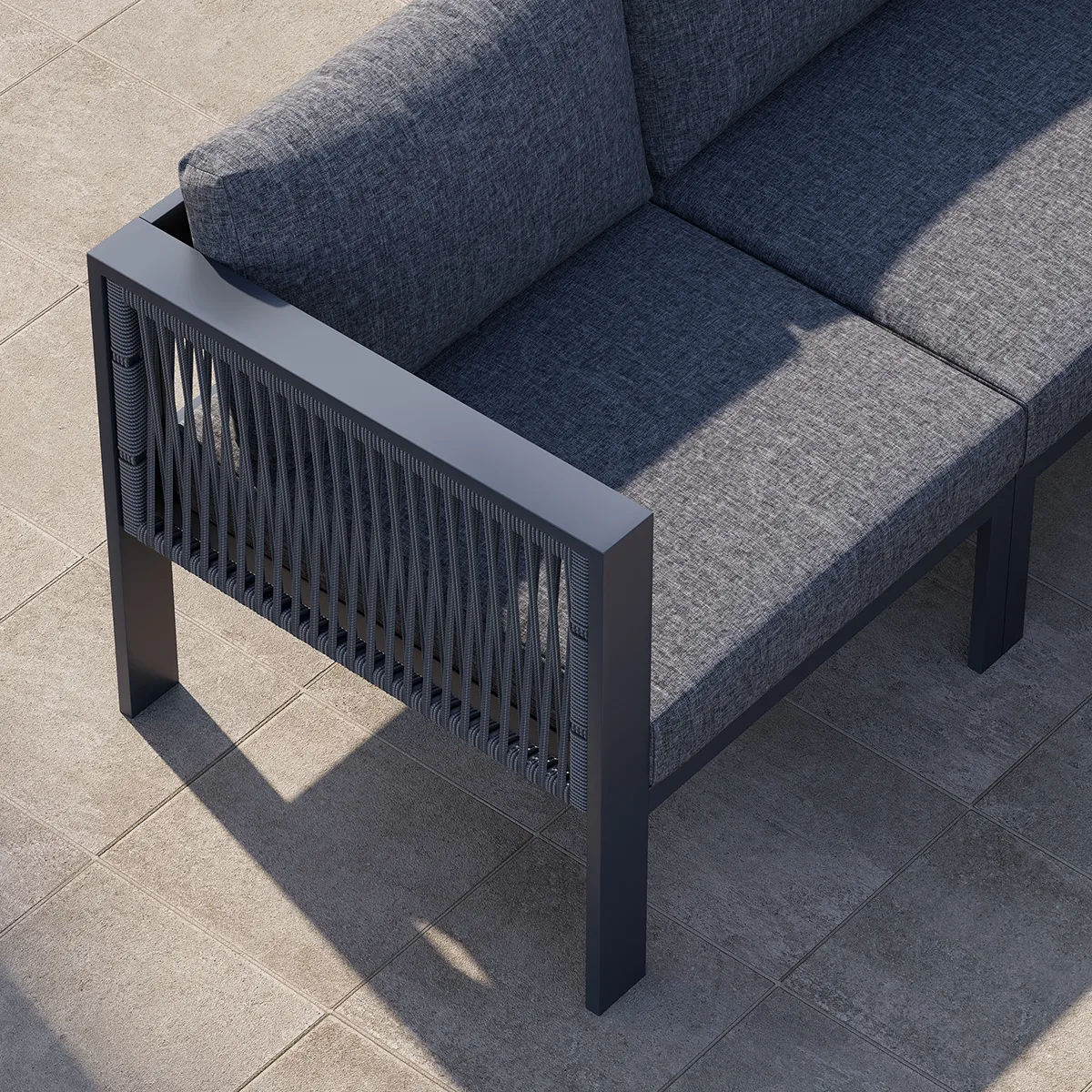 Fencura 7-Piece Outdoor Aluminum & Rope Weave Modular Sectional Set in Dark — image 9