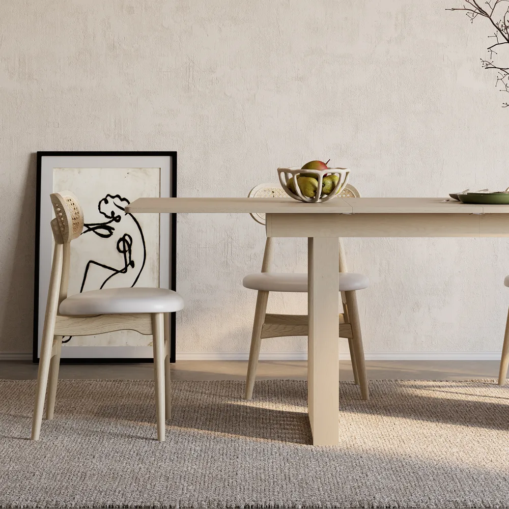 Dining Table Set 55"-87" Rectangle Extendable Whitewash Dining Table & — image 5
