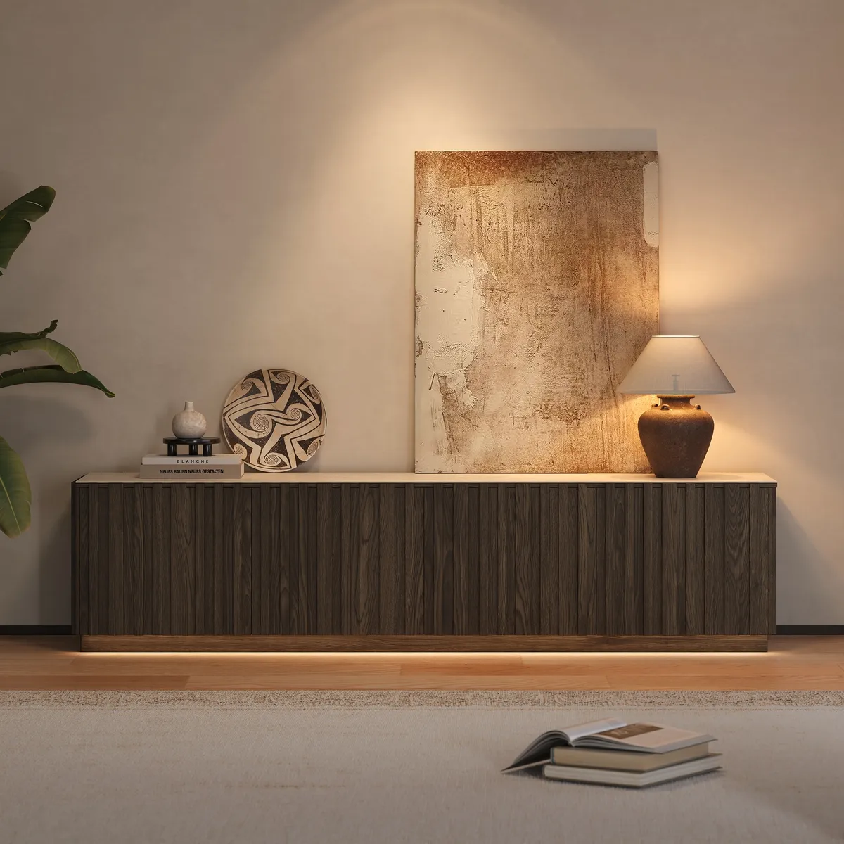 Aura 83" Ash Wood Fluted Smoked Brown TV Stand with Sintered Stone Top — image 3