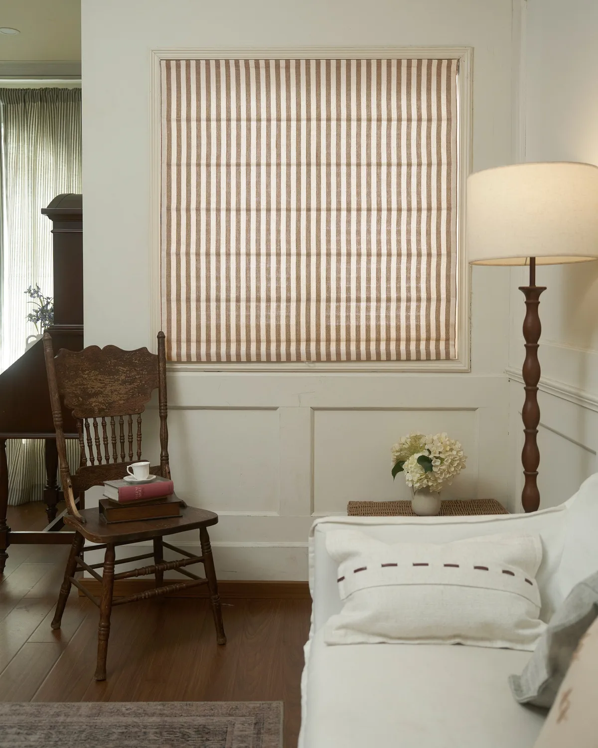 Milano Flat Fold Linen Blend Striped Cordless Custom Roman Shade — image 3
