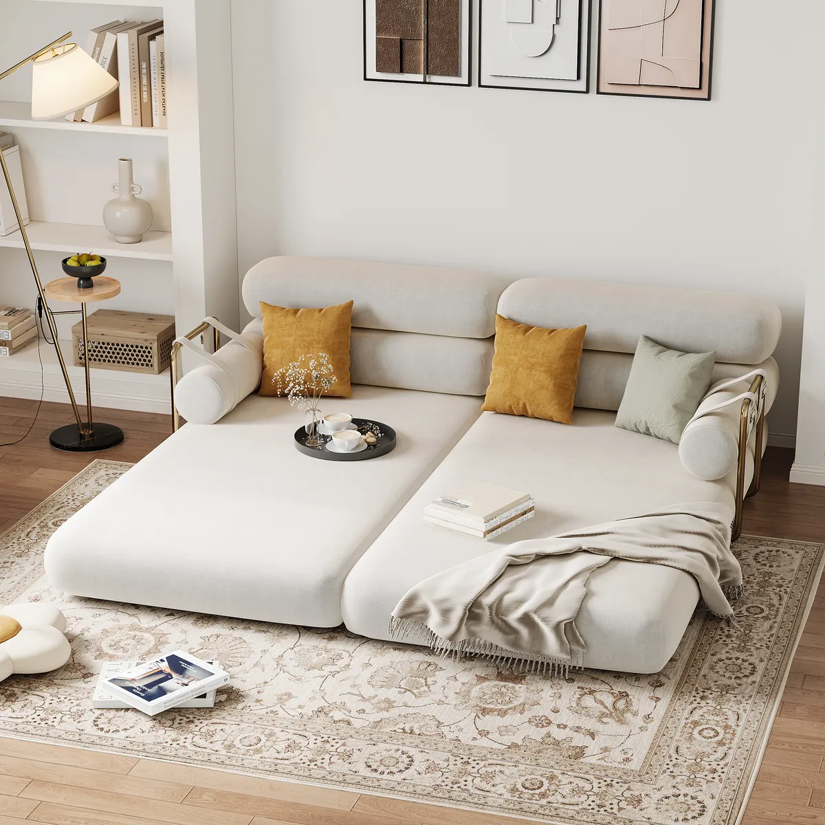 81" Queen 3-Seater Velvet 4 in 1 Futon Convertible Sleeper Sofa — image 12