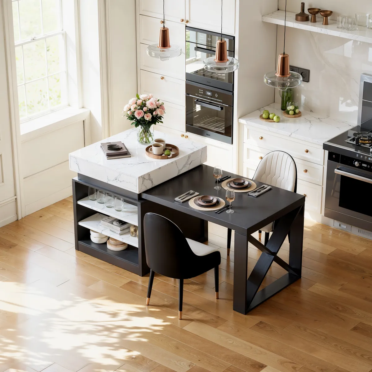 73"-93" Extendable Kitchen Island Set with 4 Dining Chairs — image 3