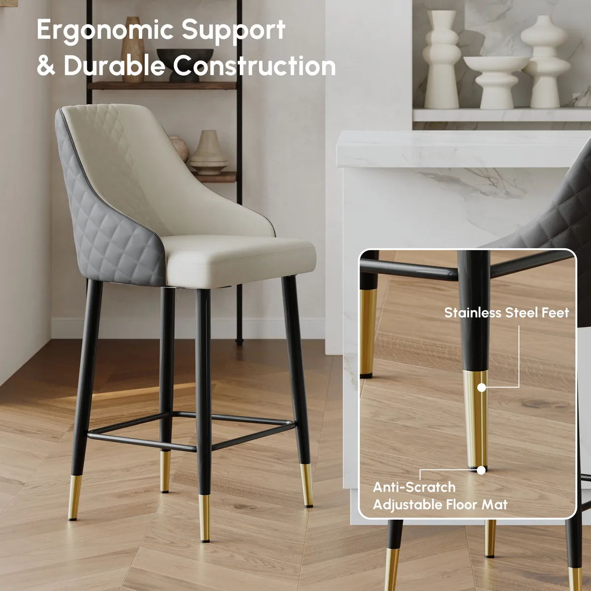 Diamic Black Faux Leather Counter Stool with Upholstered — image 27
