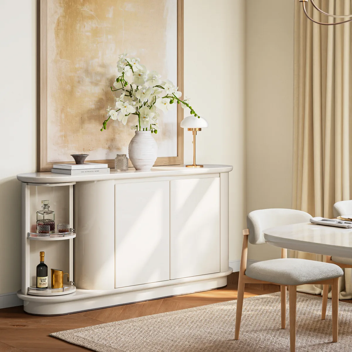 Modern 63" Faux Travertine Sintered Stone Sideboard — image 4