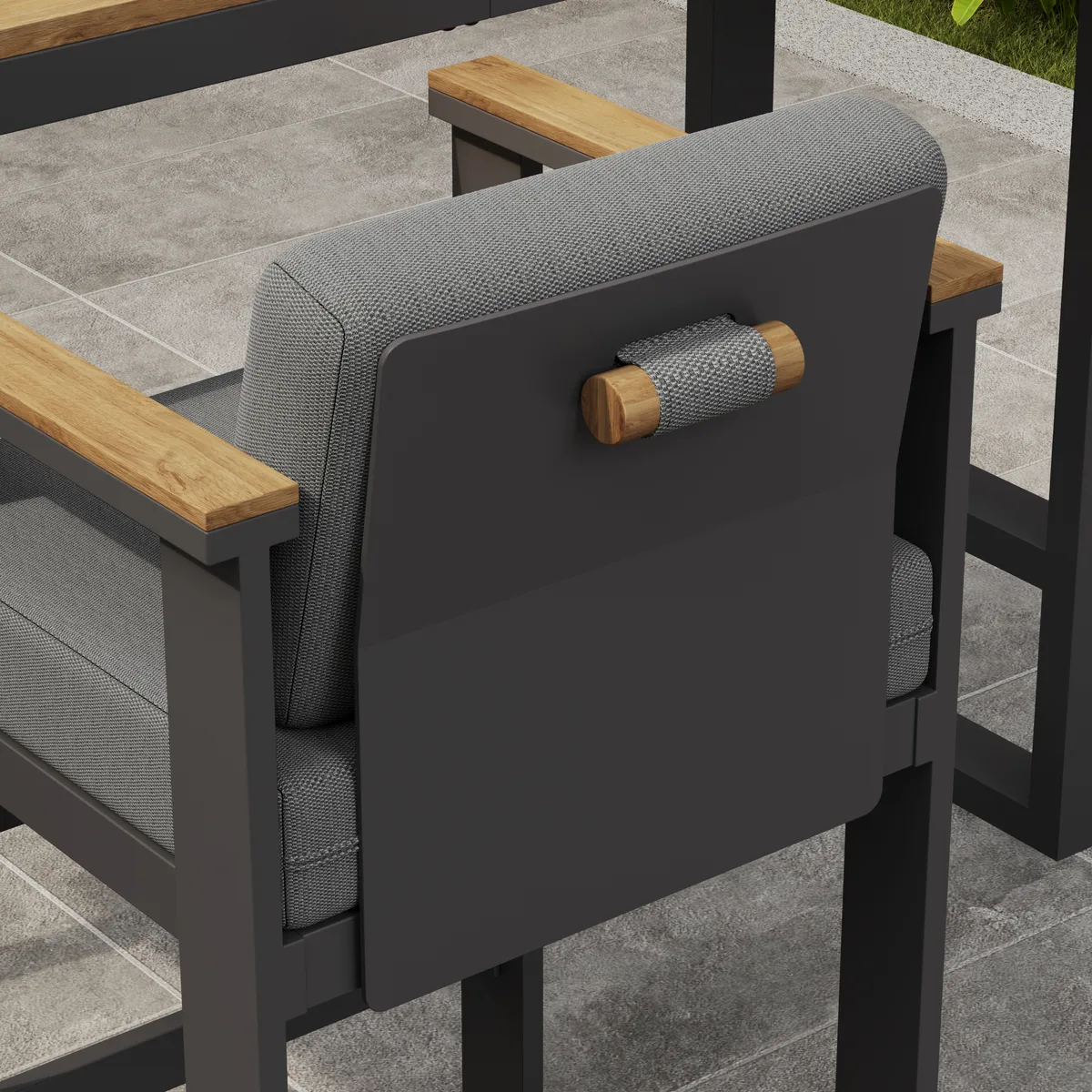 Tevara Outdoor Aluminum Frame & Teak Wood Armrest Bar Stools — image 7