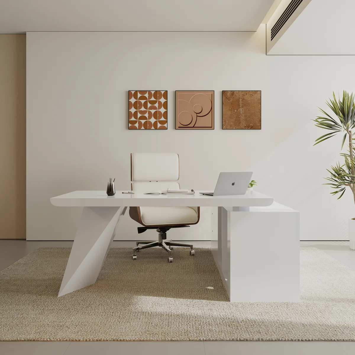 Modern White L-Shape Executive Left Hand Desk & Office Chair Set (70.9'') — image 10