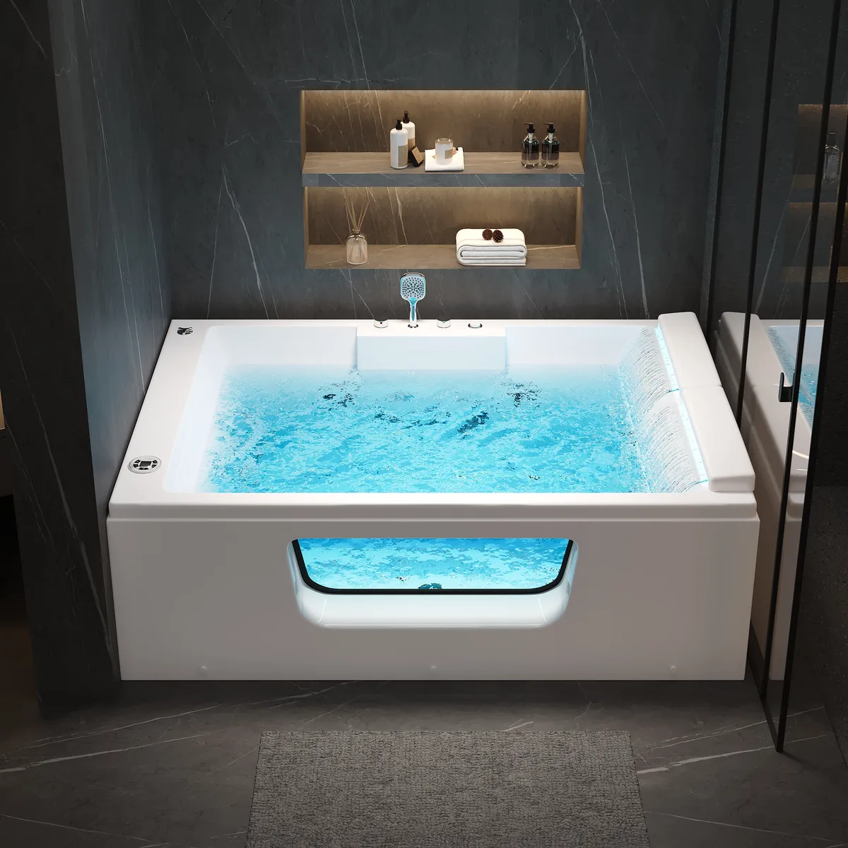 74.4" Acrylic Jetted Whirlpool Bathtub with Thermostat Control & LED-Lit Waterfall Pillow — image 2