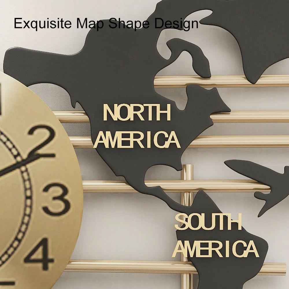 38" Modern Metal Large Map Wall Clock Decor Creative Silent Clocks Art for Living Room — image 9